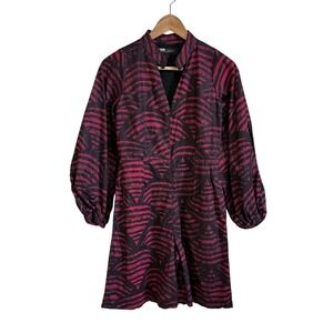 Kahindo Womens romper Size‎ 4 Pink Black Print Long Bishop Sleeve Anthropologie